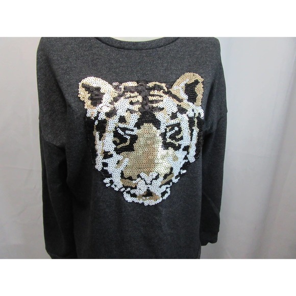 Forever 21 oversized gray sequin tiger sweatshirt - Picture 2 of 5